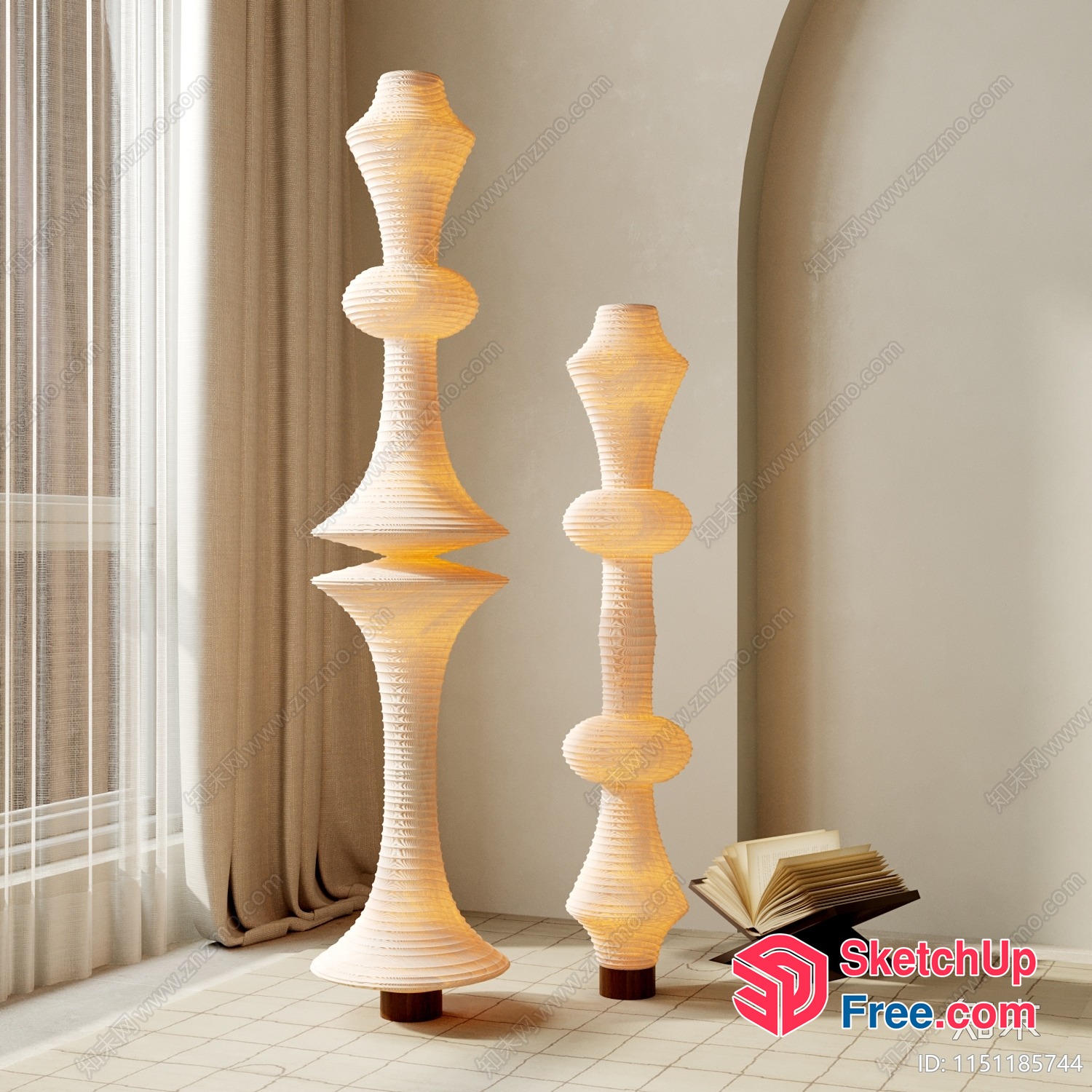 Elegant White Sculptural Lamps In Modern Living Room 3D SketchUp File