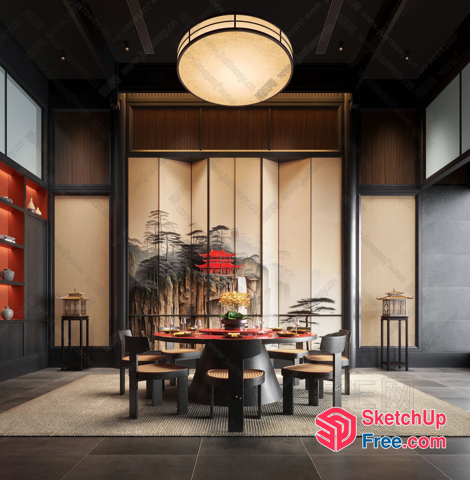 Elegant Modern Asian-Inspired Dining Room 3D SketchUp File