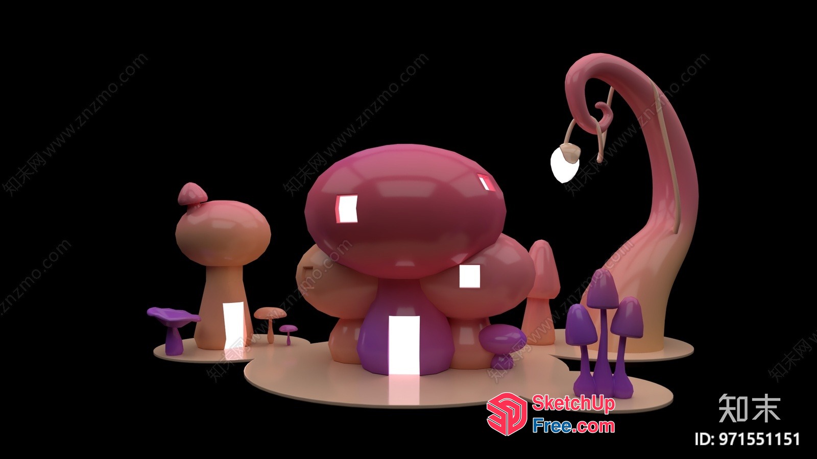 Vibrant Mushroom Village 3D SketchUp File