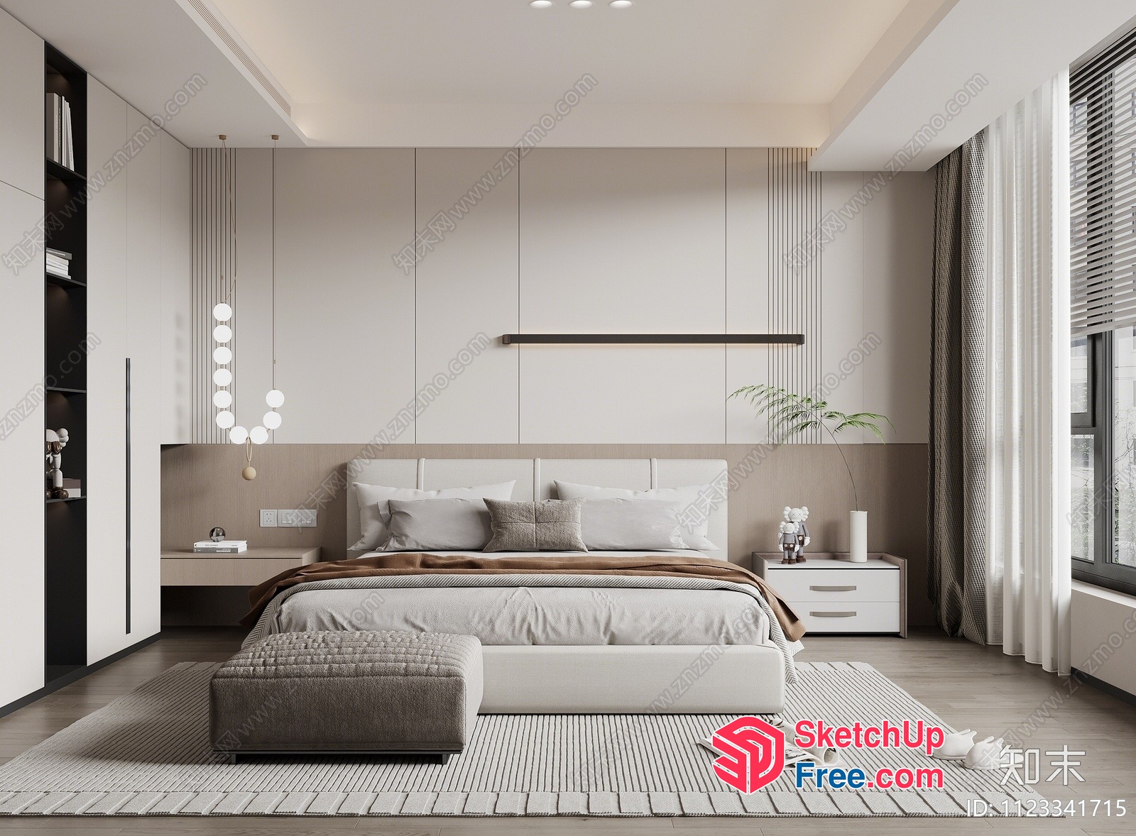Modern Minimalist Bedroom With Neutral Color Scheme 3D SketchUp File
