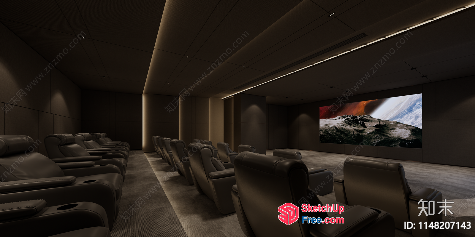 Modern Cinema Interior With Dark And Moody Atmosphere 3D SketchUp File