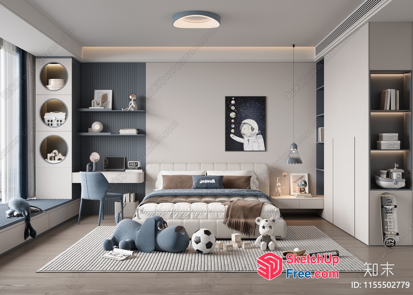 Modern Minimalist Children'S Bedroom With Space Theme 3D SketchUp File