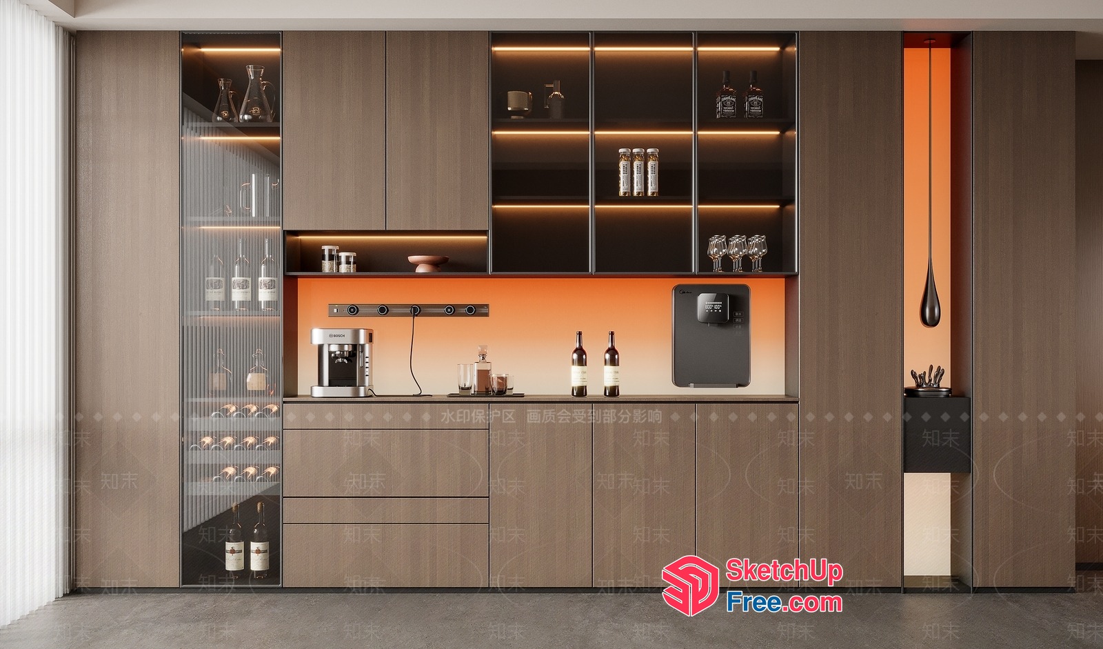 Modern Kitchen With Integrated Appliances And Wine Storage 3D SketchUp File