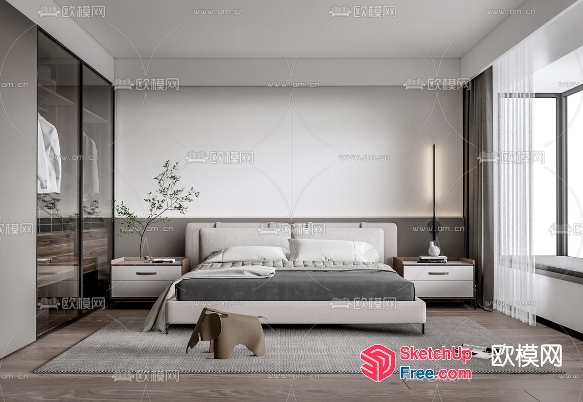 Modern Minimalist Bedroom With Neutral Color Scheme 3D SketchUp File