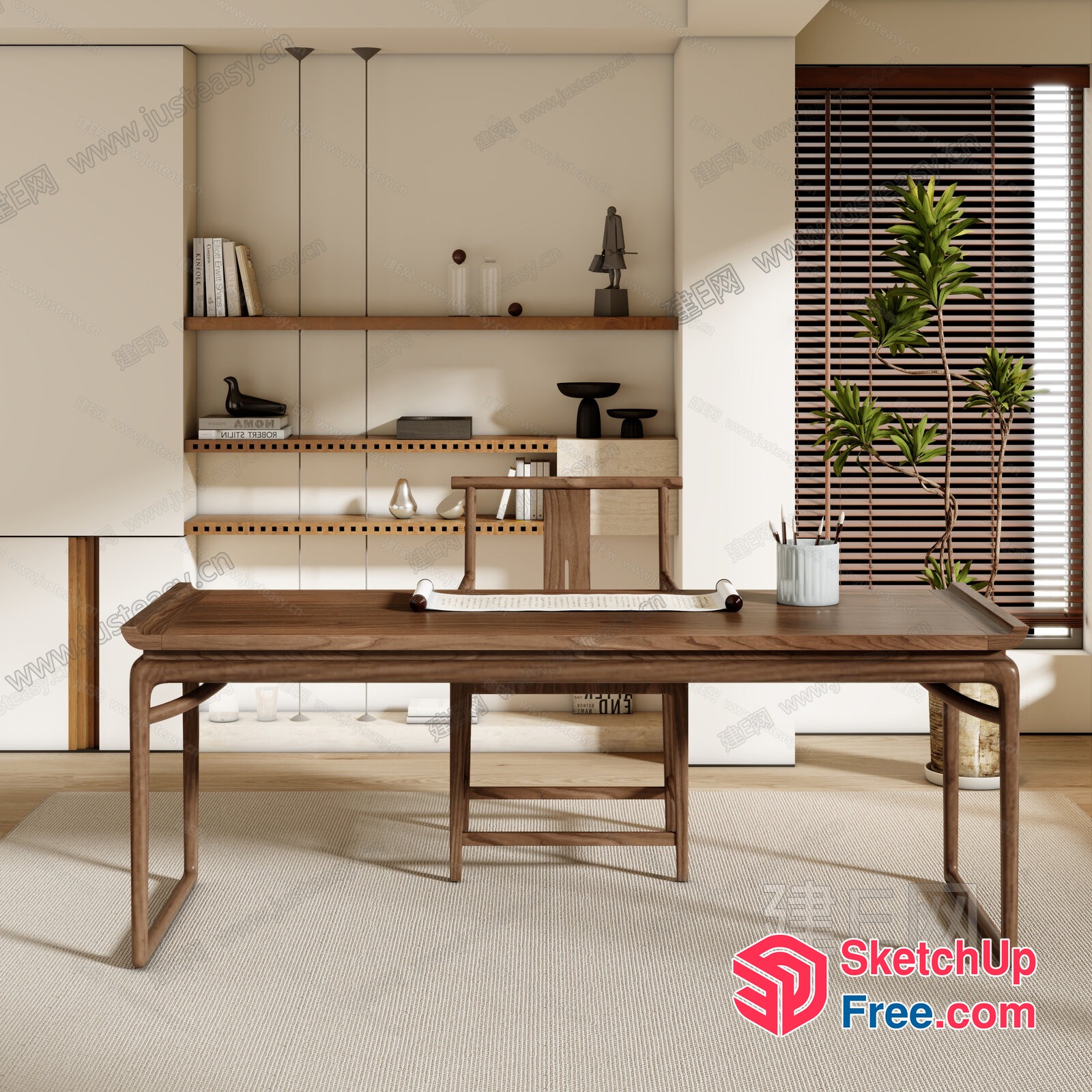 Elegant Minimalist Style Office Space With Natural Light 3D SketchUp File