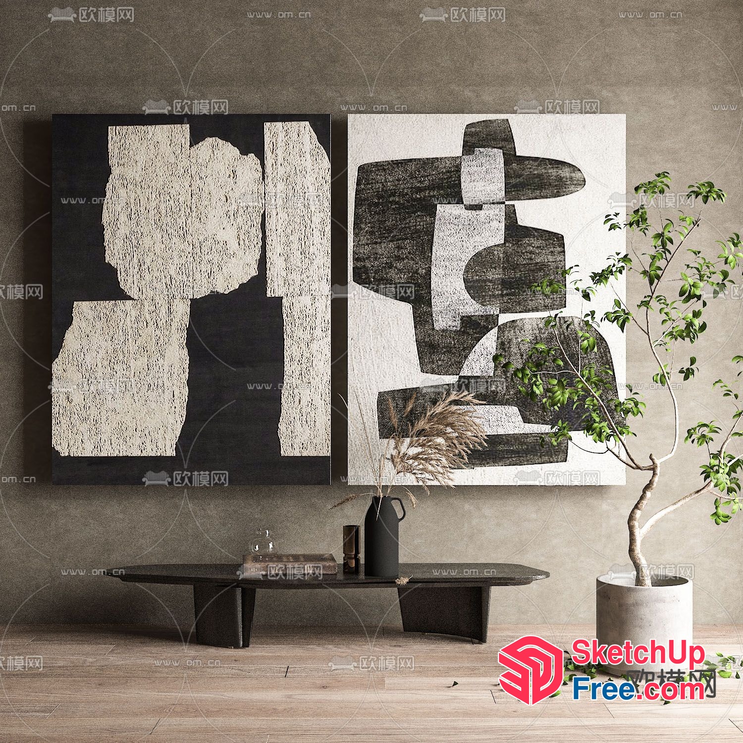 Modern Minimalist Artwork In Black And White 3D SketchUp File