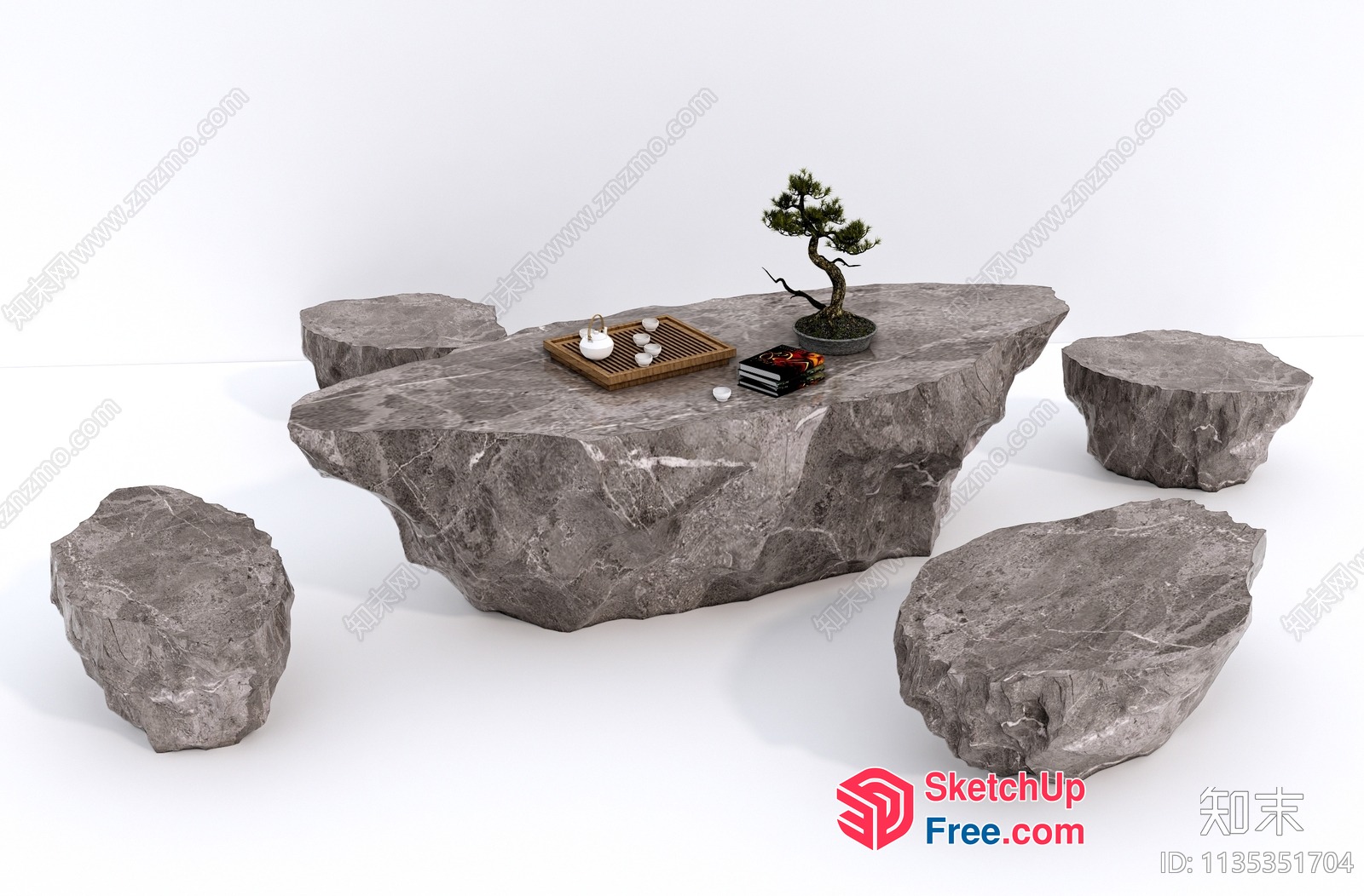 Japanese Style Rock Table Set 3D SketchUp File