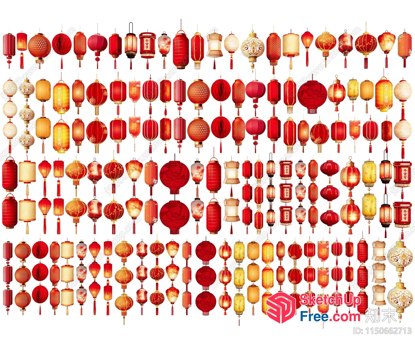 Collection Of Red And Gold Hanging Lanterns 3D SketchUp File