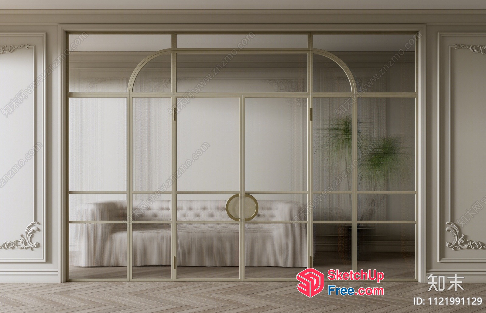 Elegant Glass Partition Screen With Creamy Style Sofa 3D SketchUp File