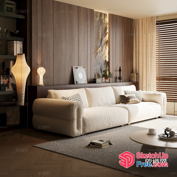 Cozy Minimalist Living Room With Creamy Style Sofa 3D SketchUp File