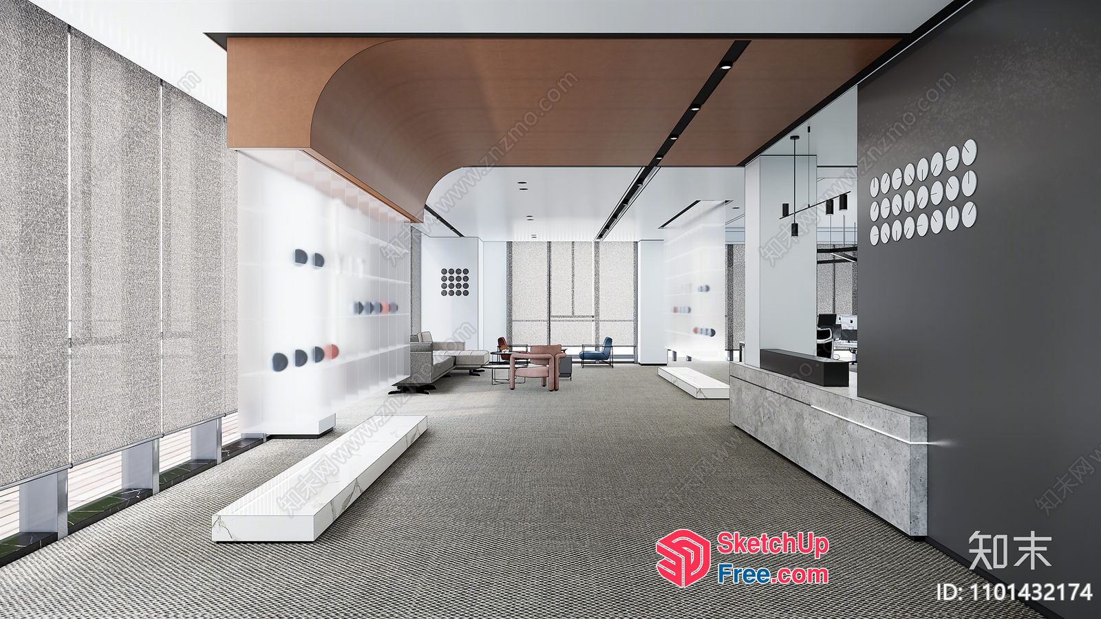 Modern Office Interior With Sleek Glass Curtain Wall And Minimalist Furniture 3D SketchUp File