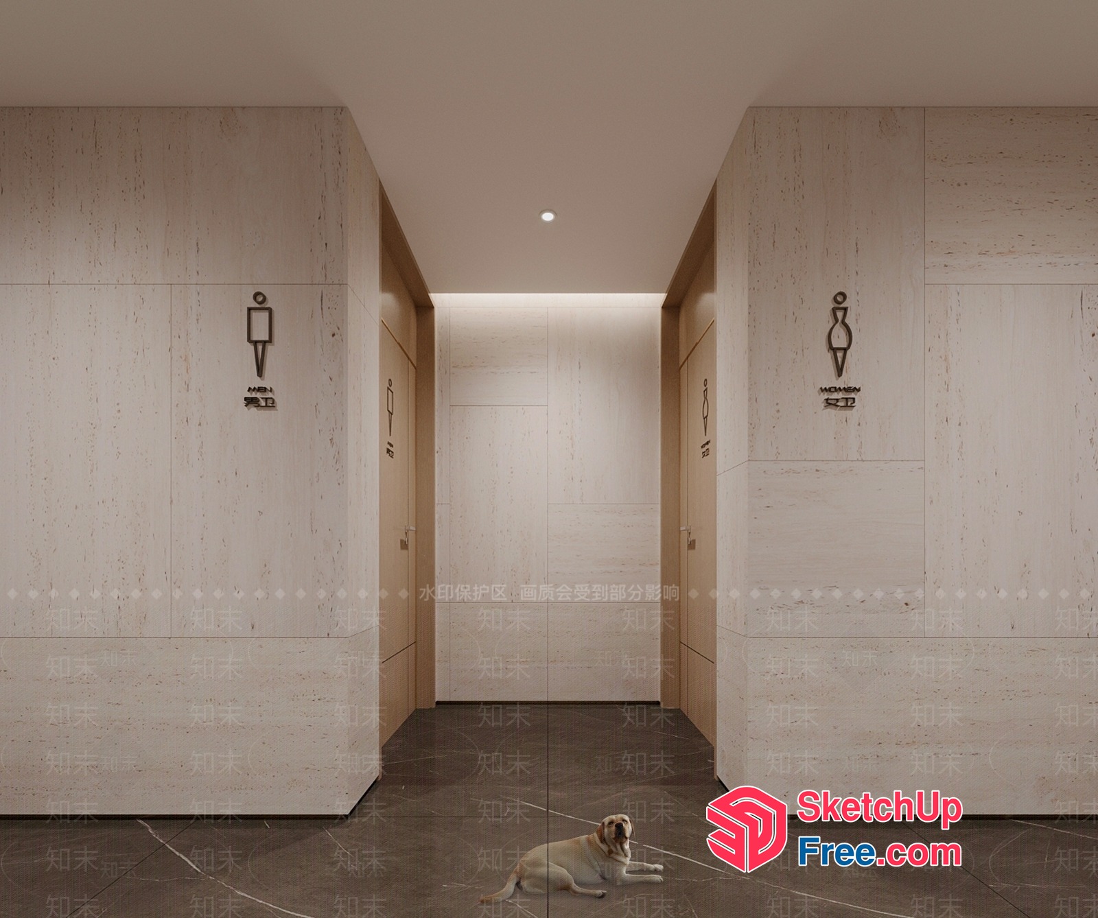Clean Modern Interior Hallway With Dog 3D SketchUp File