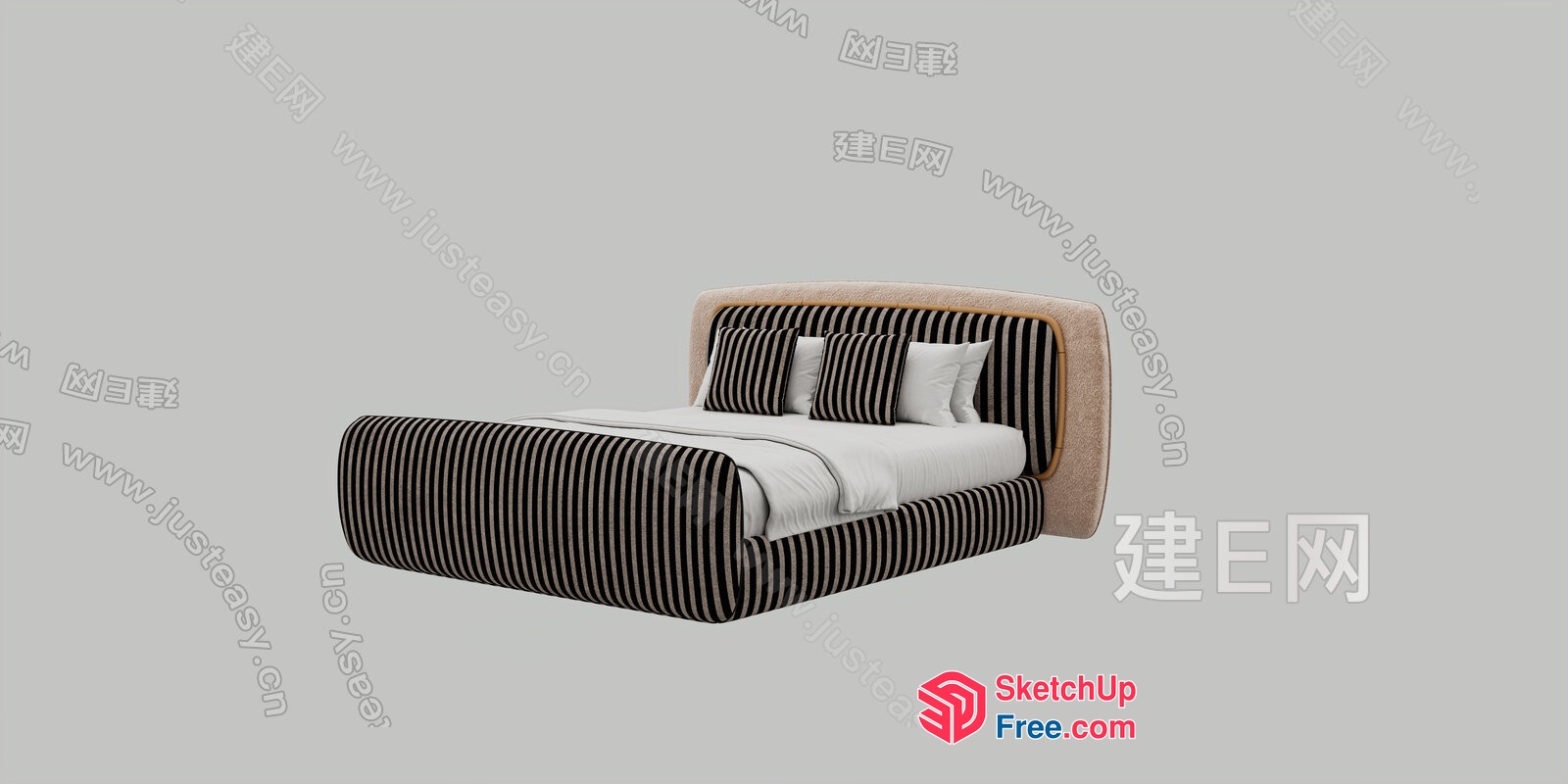 Striped Bed With Pillows And Blanket 3D SketchUp File