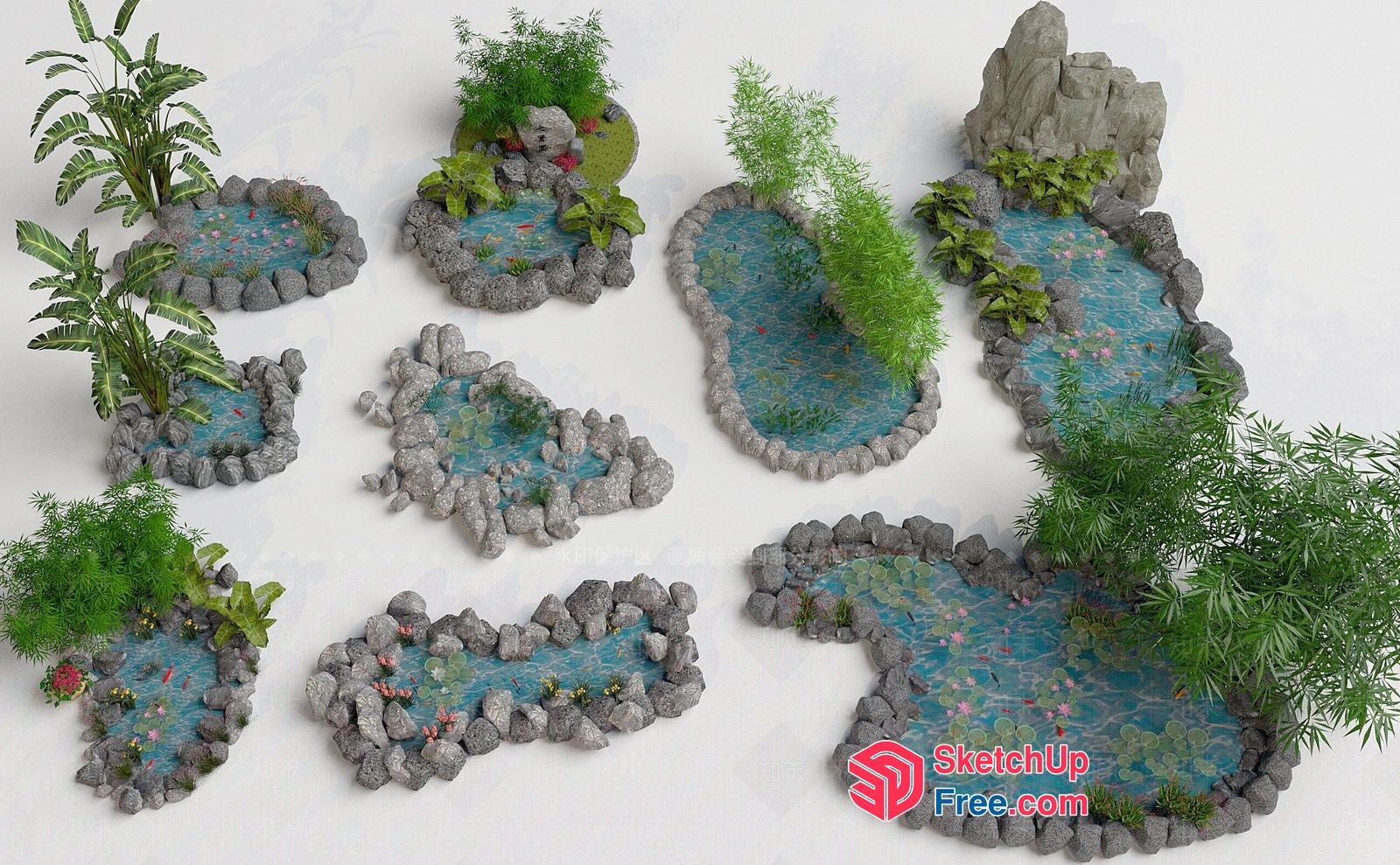 Serene Miniature Pond Landscape 3D SketchUp File