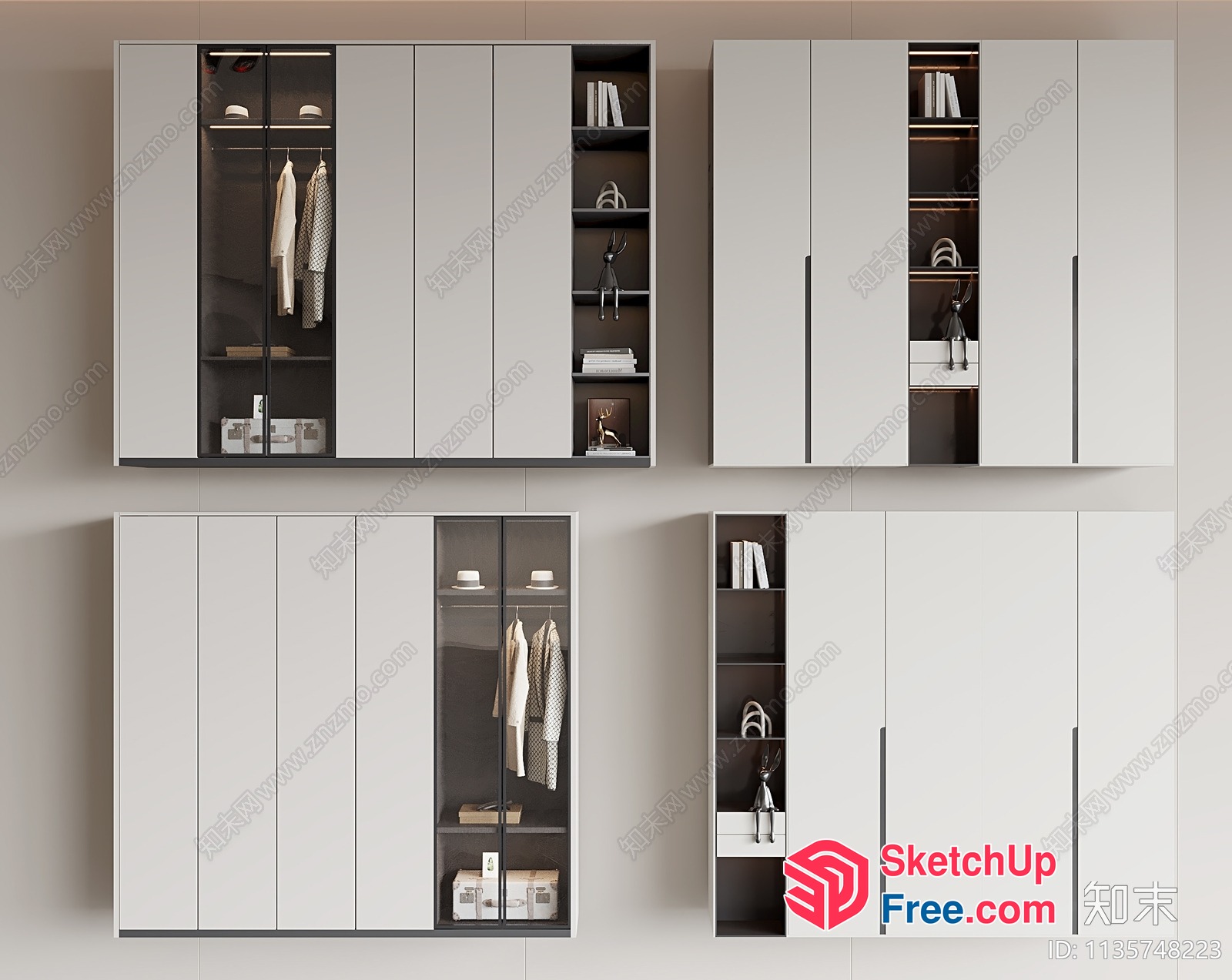 Modern White Wardrobes With Built-In Lighting And Storage 3D SketchUp File