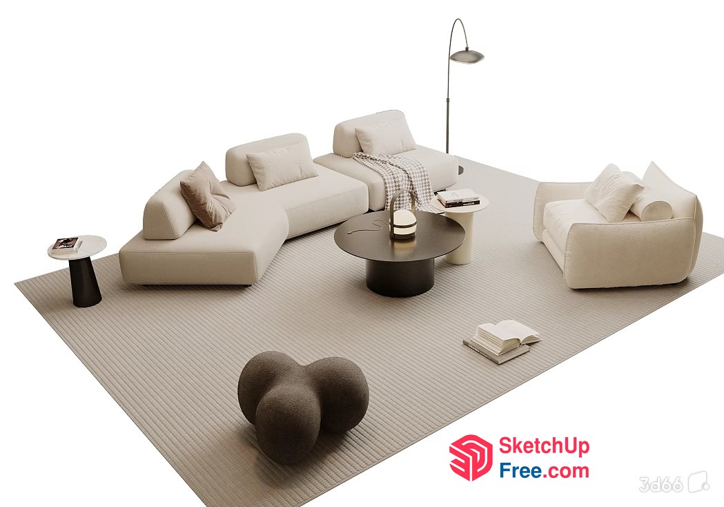 Modern Minimalist Living Room With Creamy And White Furniture 3D SketchUp File