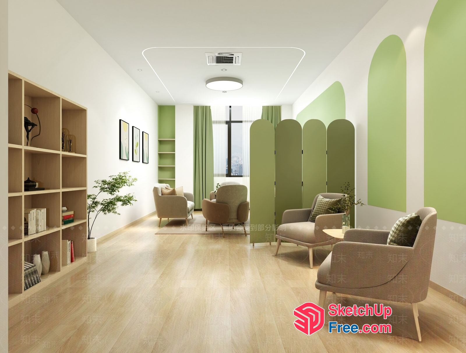 Elegant And Inviting Green And White Room Interior 3D SketchUp File