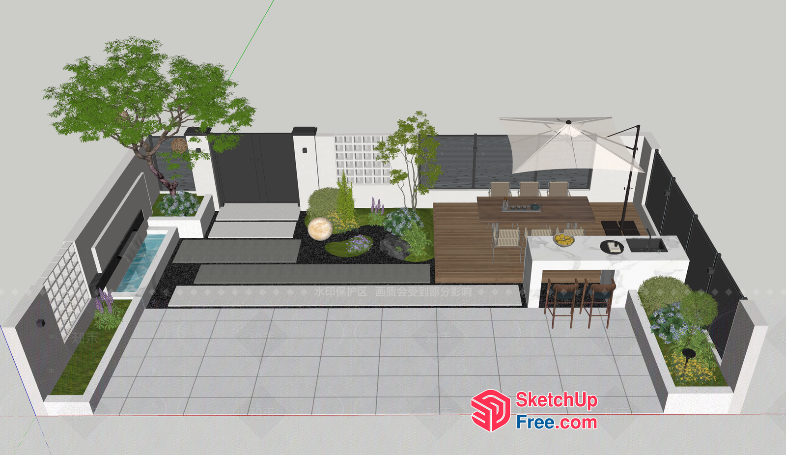 Modern Outdoor Space With Patio And Bar 3D SketchUp File