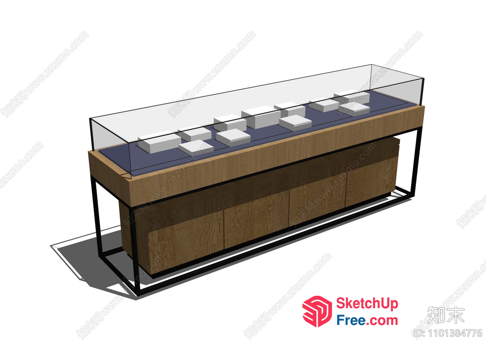Long Glass-Topped Display Case With Wooden Base 3D SketchUp File