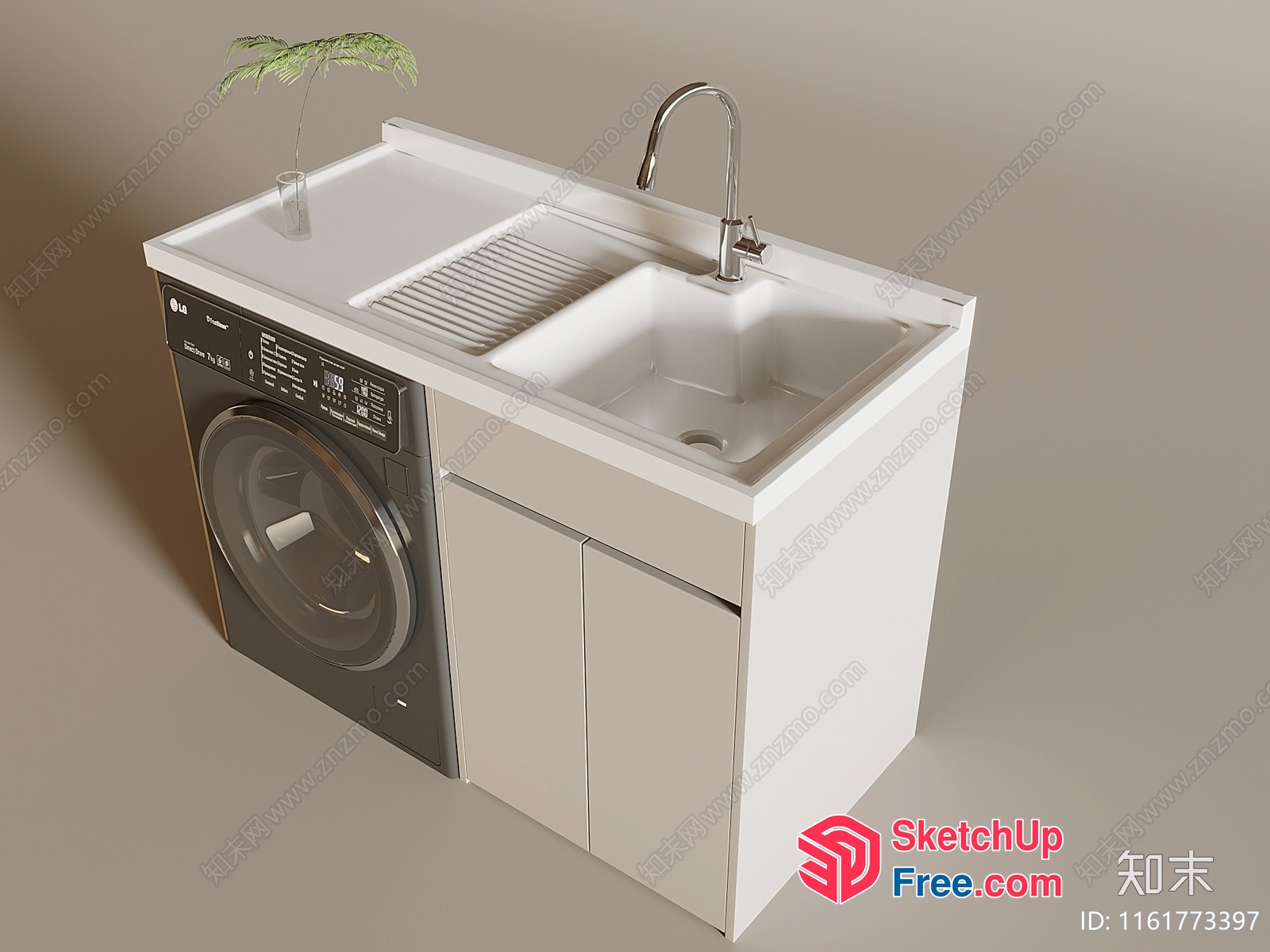 Modern Kitchen Sink And Washing Machine Unit 3D SketchUp File