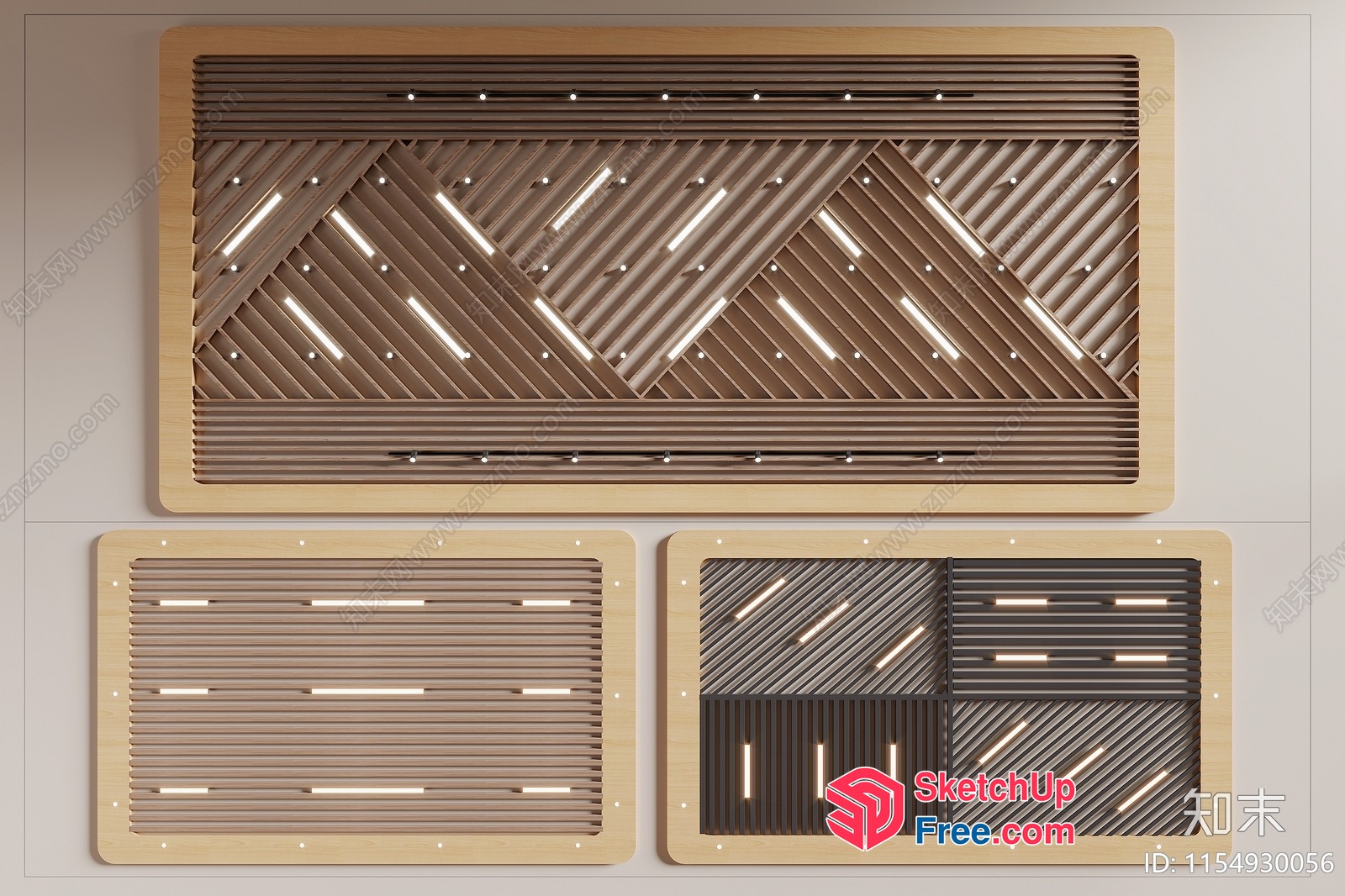 Rectangular Wooden Ceiling Decorations With Slatted Panels 3D SketchUp File