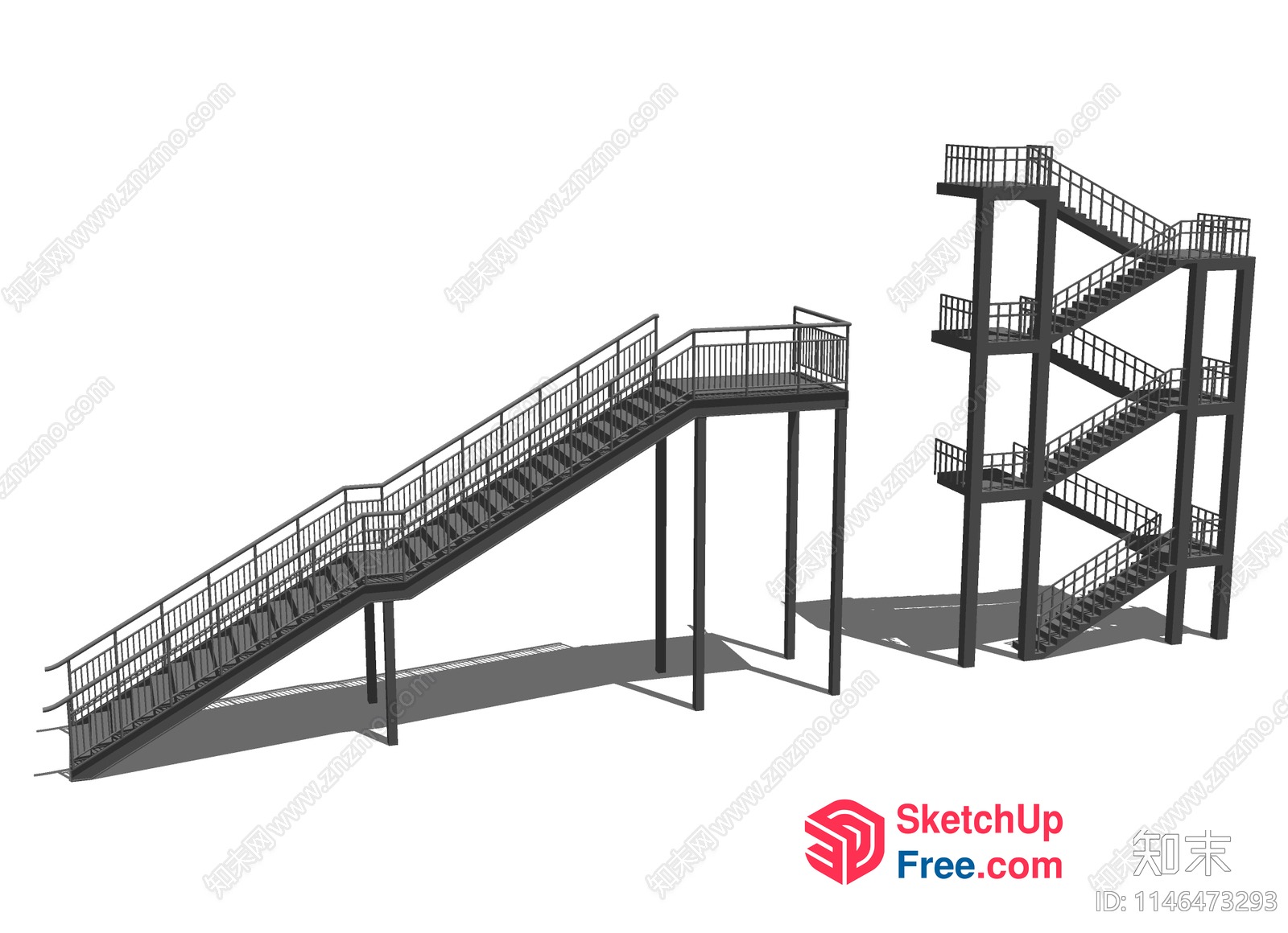 Stairway With Railing And Landing 3D SketchUp File