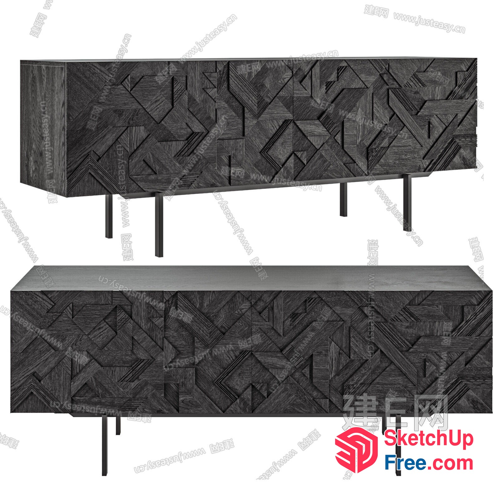 Geometric Wood Patterned Sideboard Furniture 3D SketchUp File