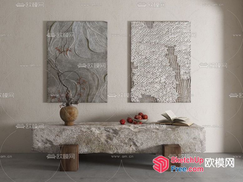Modern Textured Artwork And Natural Stone Bench 3D SketchUp File