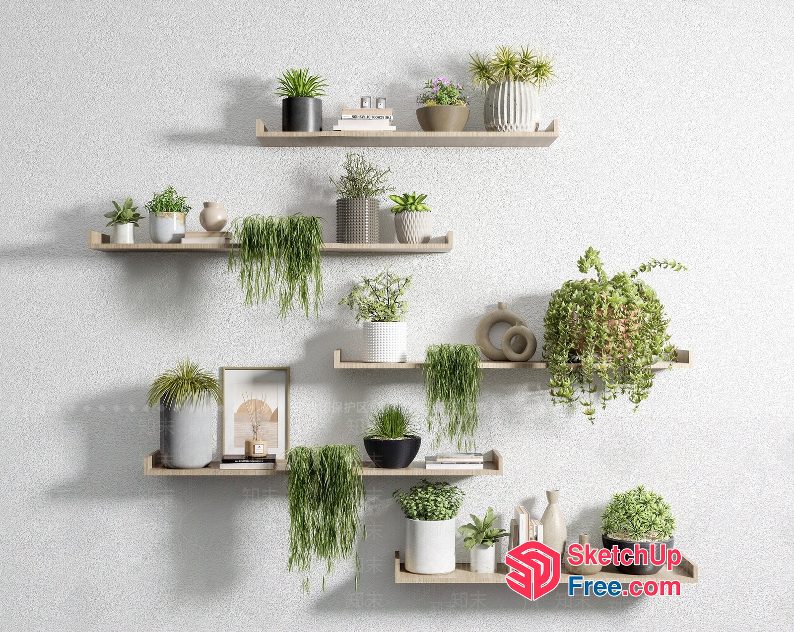 Modern Greenery Decorative Shelf Arrangement 3D SketchUp File