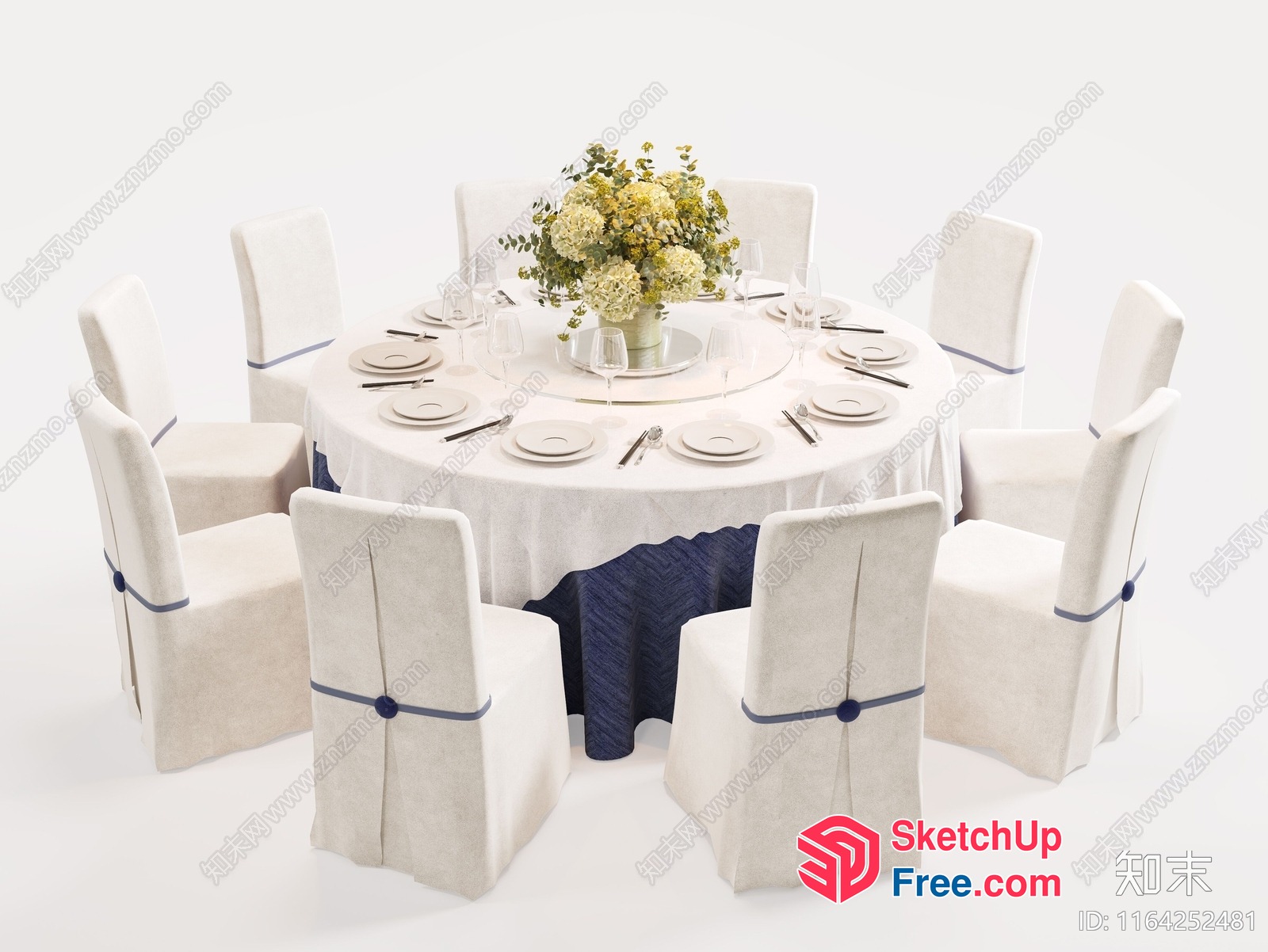 Elegant Table Setting With White Chairs 3D SketchUp File
