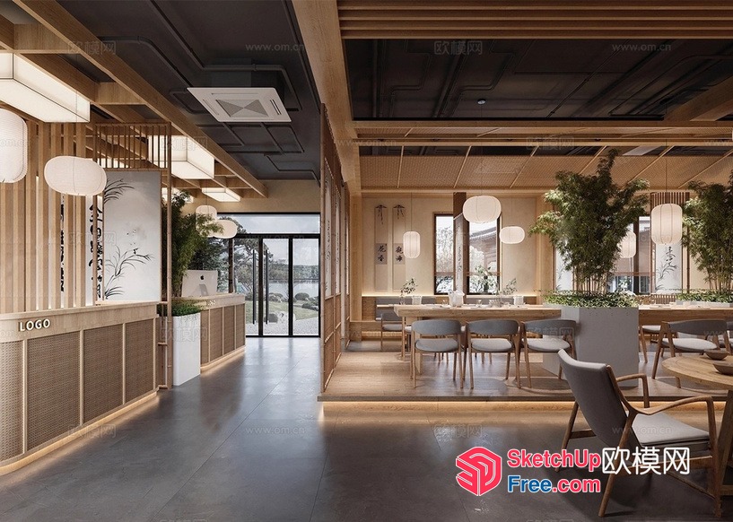 Japanese-Inspired Restaurant Interior 3D SketchUp File