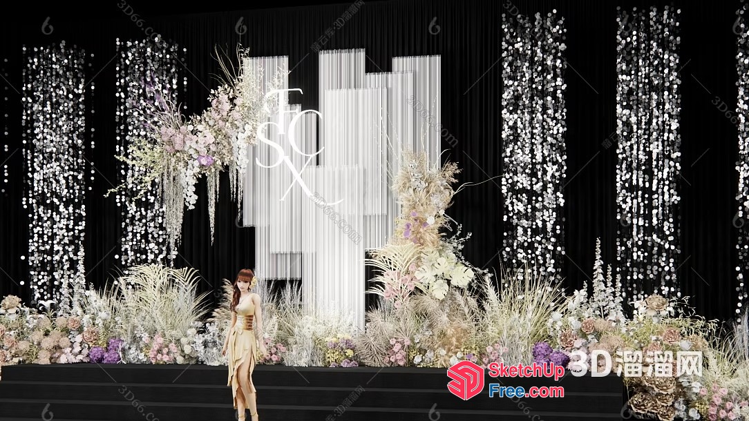 Elegant Floral Stage Decor 3D SketchUp File