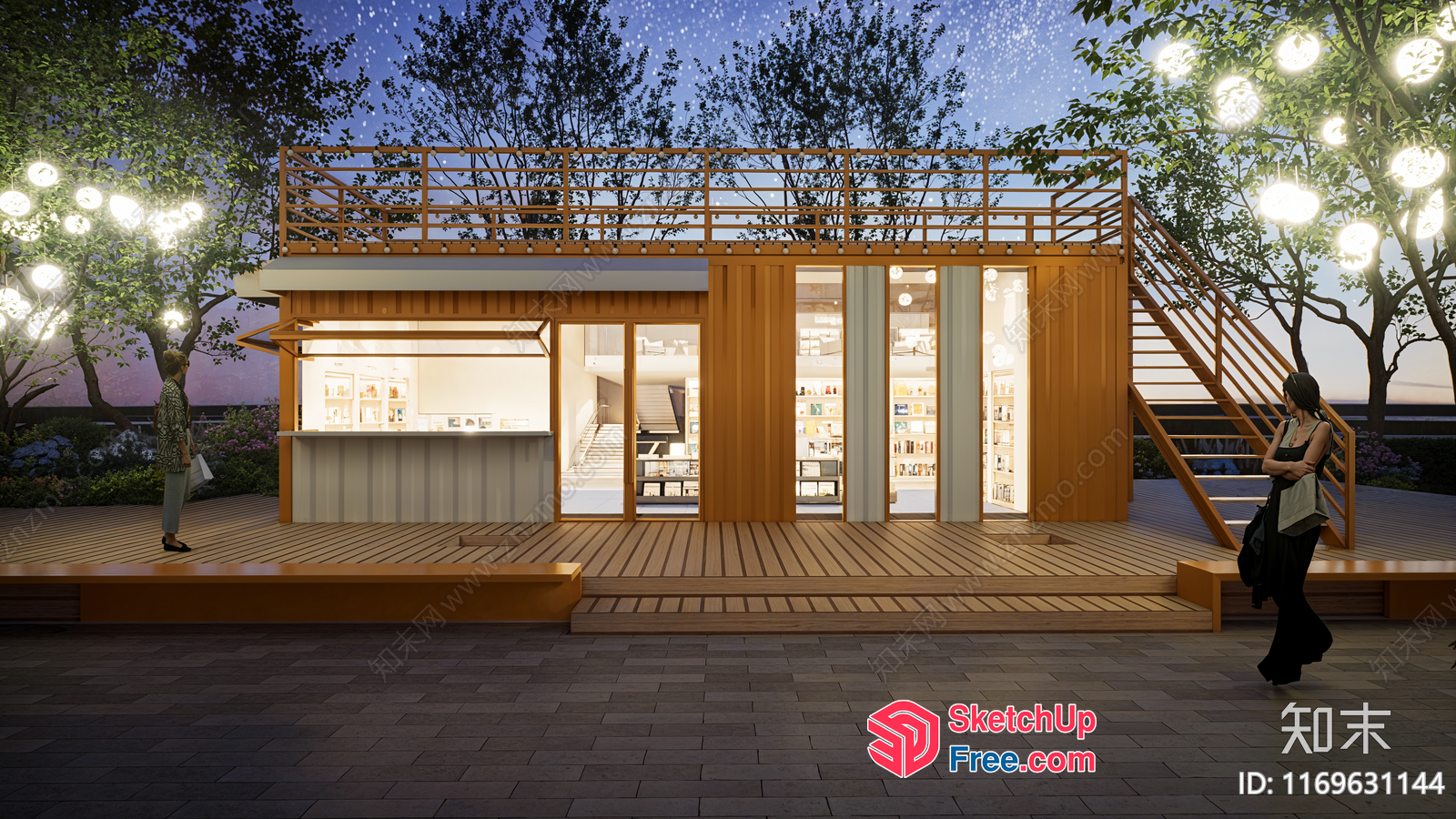 Outdoor Commercial Space With Unique Lighting Features 3D SketchUp File