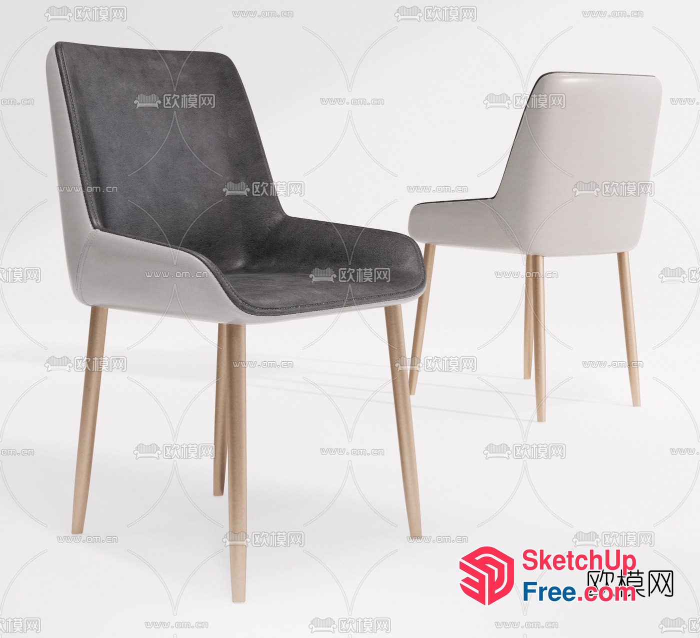Elegant Modern Chairs With Wooden Legs 3D SketchUp File