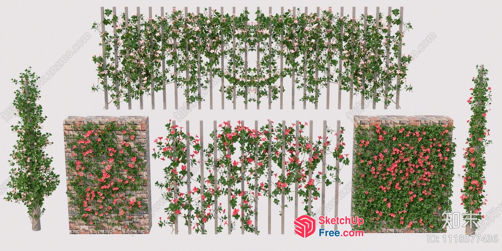 Elegant Stone Wall With Lush Greenery And Vibrant Flowers 3D SketchUp File