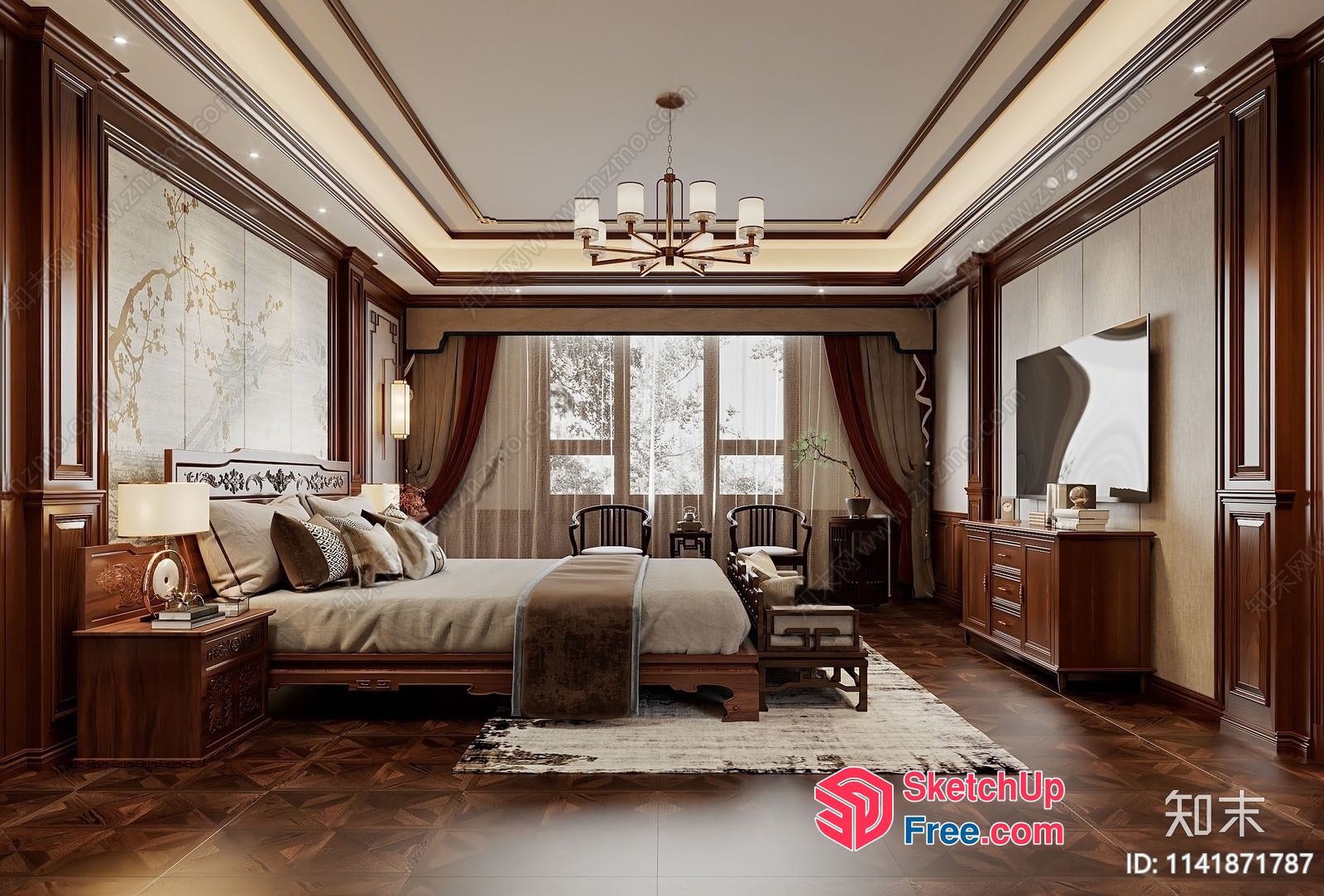 Traditional Style Bedroom With Ornate Wood Accents 3D SketchUp File