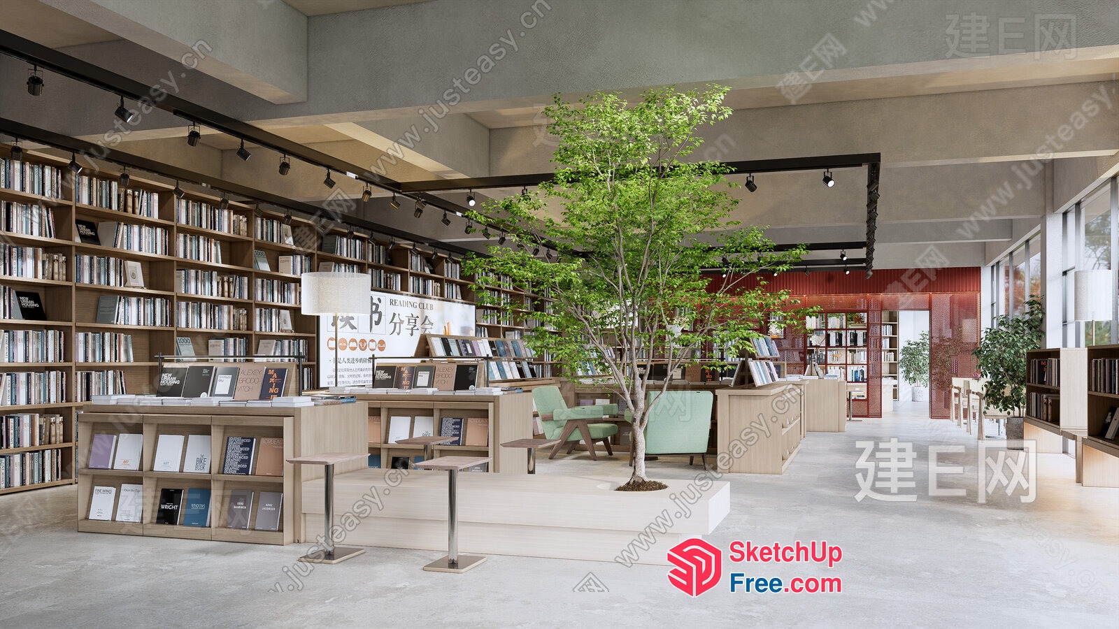 Elegant Modern Library Interior 3D SketchUp File