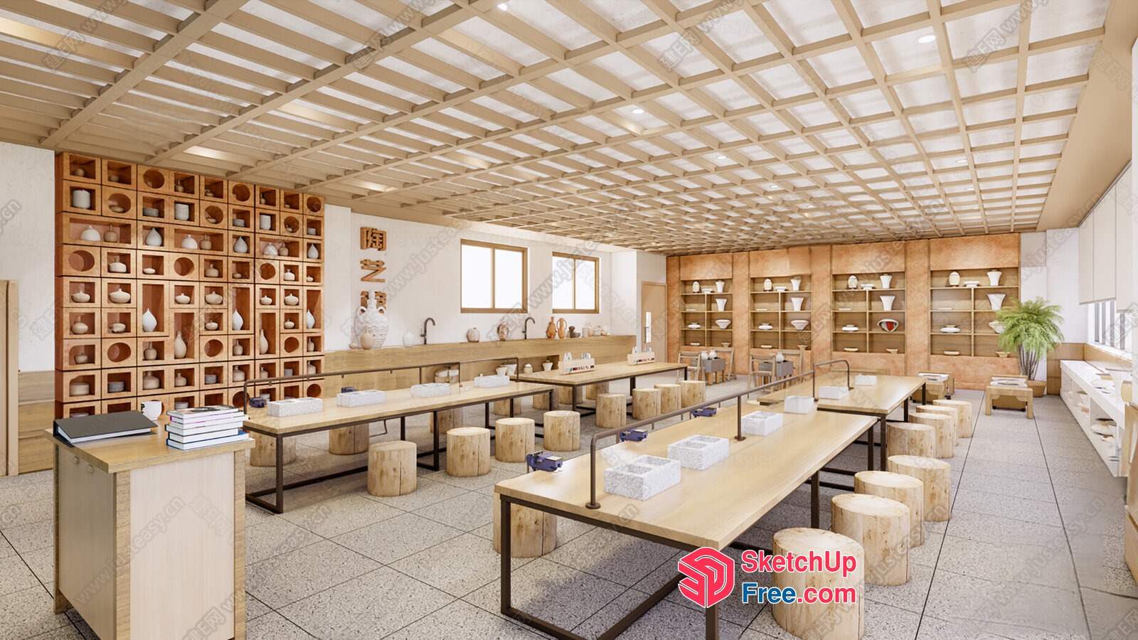 Modern Industrial Style Ceramic Workshop Interior 3D SketchUp File