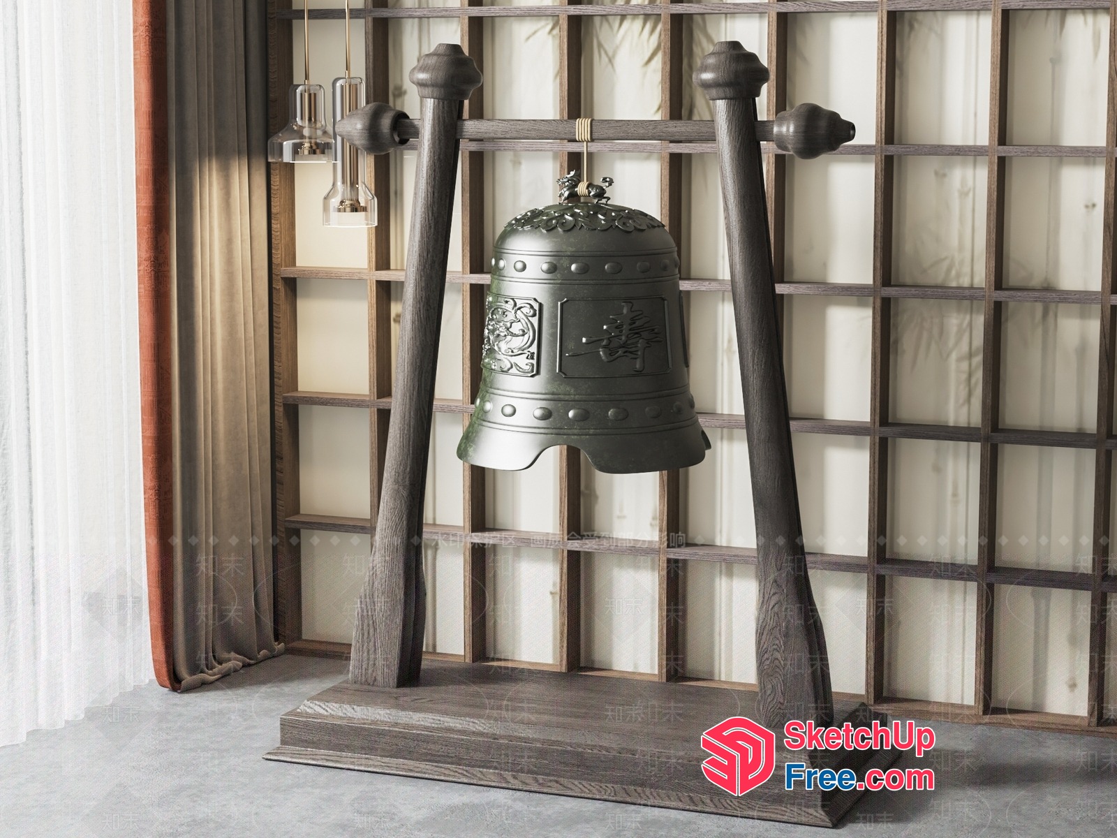 Antique Style Bell In Wood Stand 3D SketchUp File