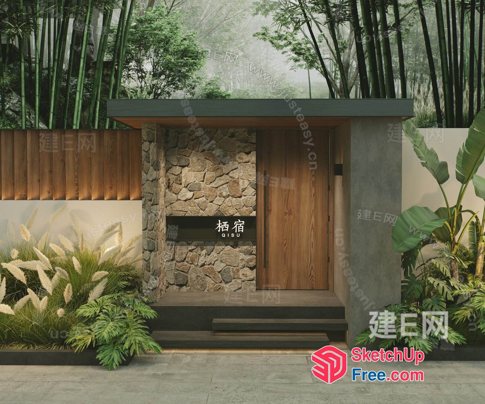 Elegant Japanese-Style Entrance 3D SketchUp File