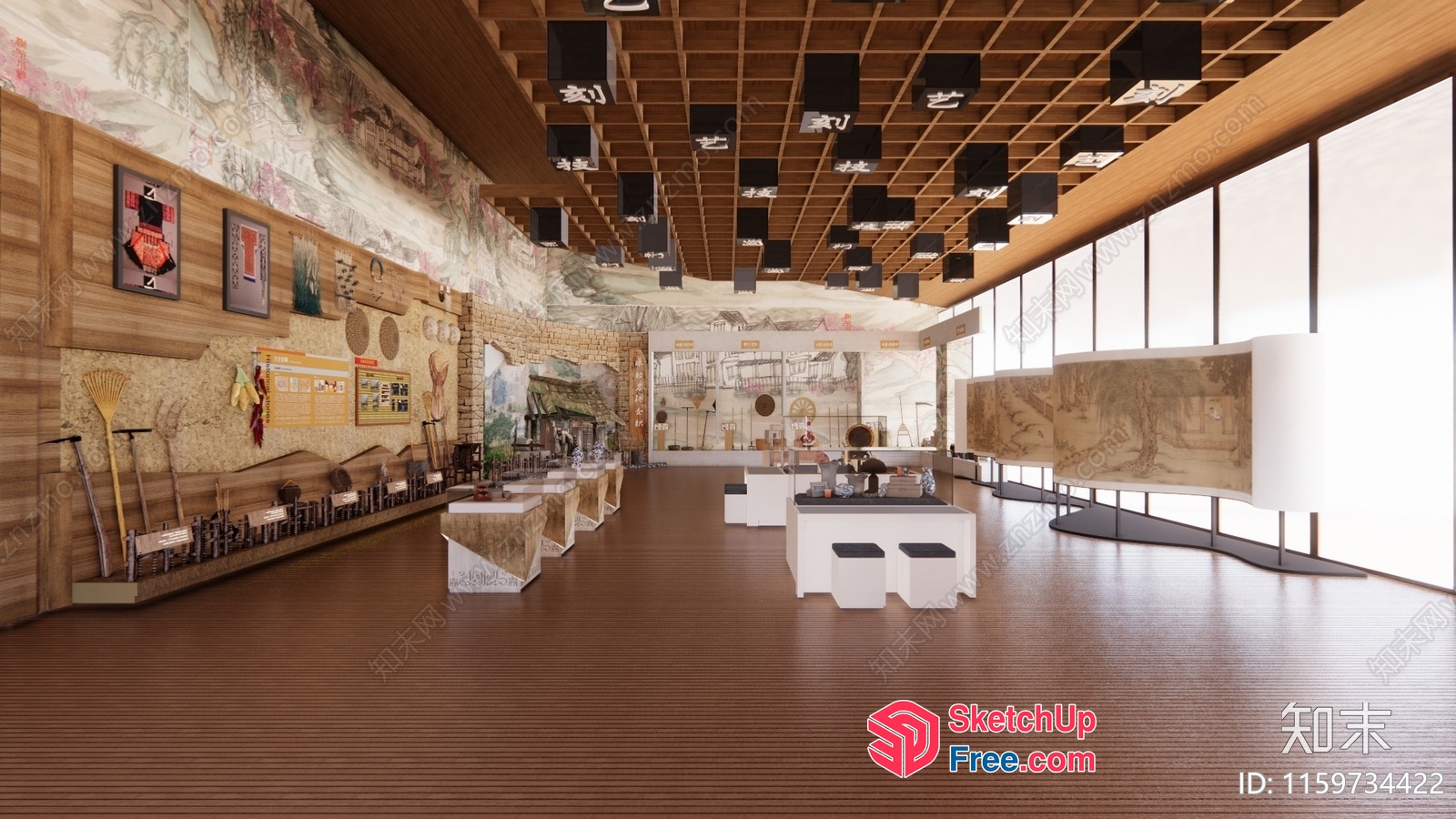 Modern Chinese Art Gallery Interior 3D SketchUp File