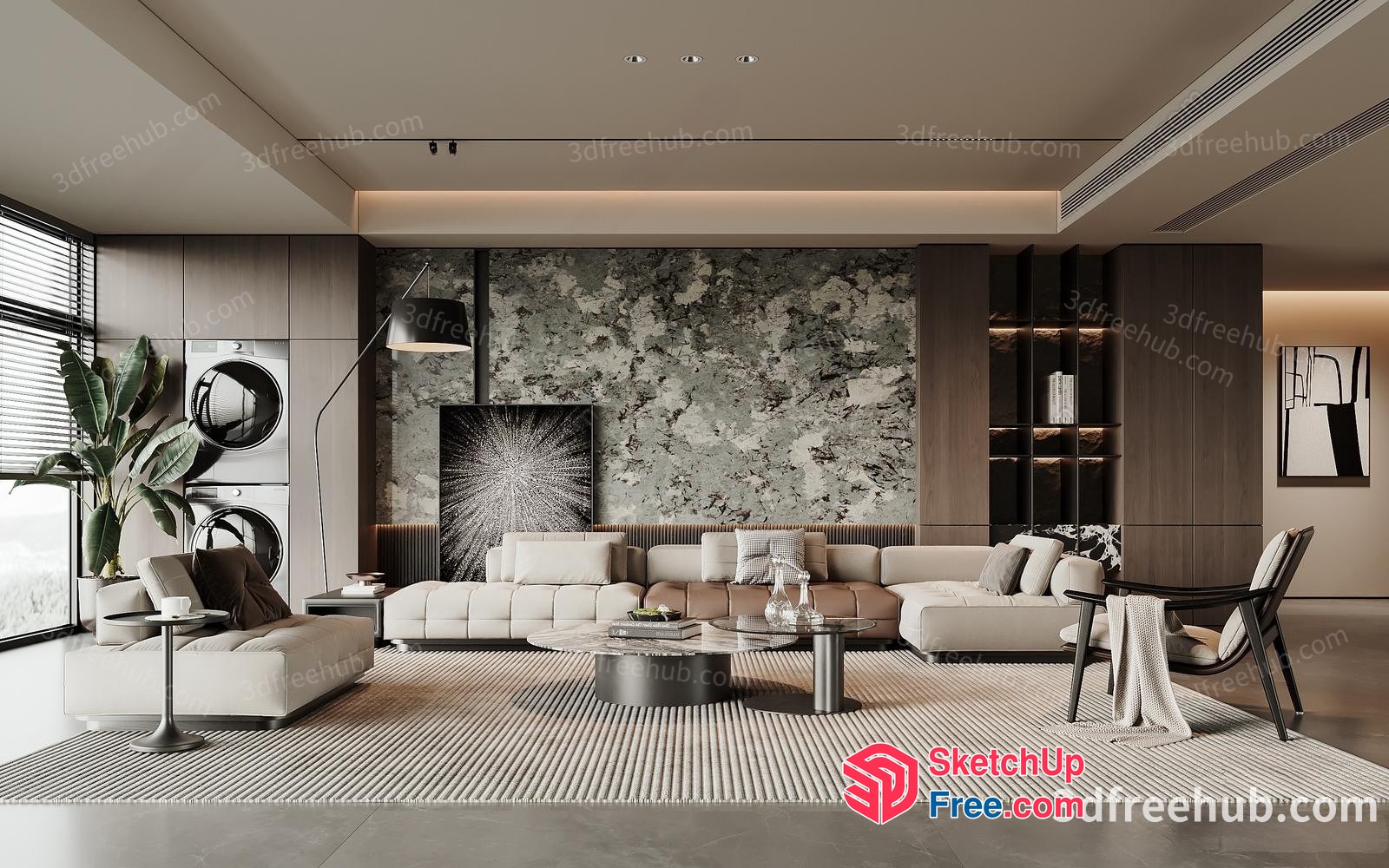 Modern Living Room With Elegant Furniture And Decor 3D SketchUp File