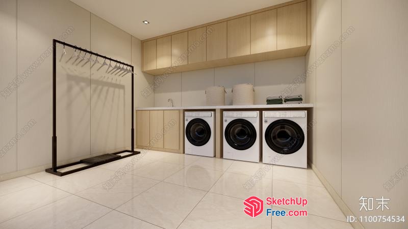 Modern Minimalist Laundry Room With Sleek White Tiles 3D SketchUp File