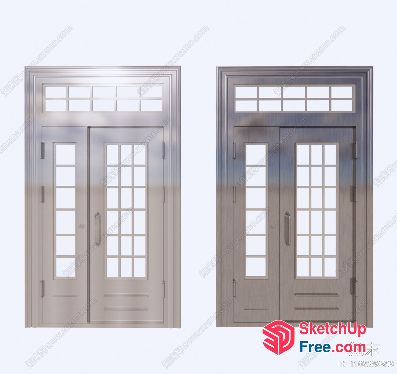 Elegant Double Doors With Translucent Windows 3D SketchUp File
