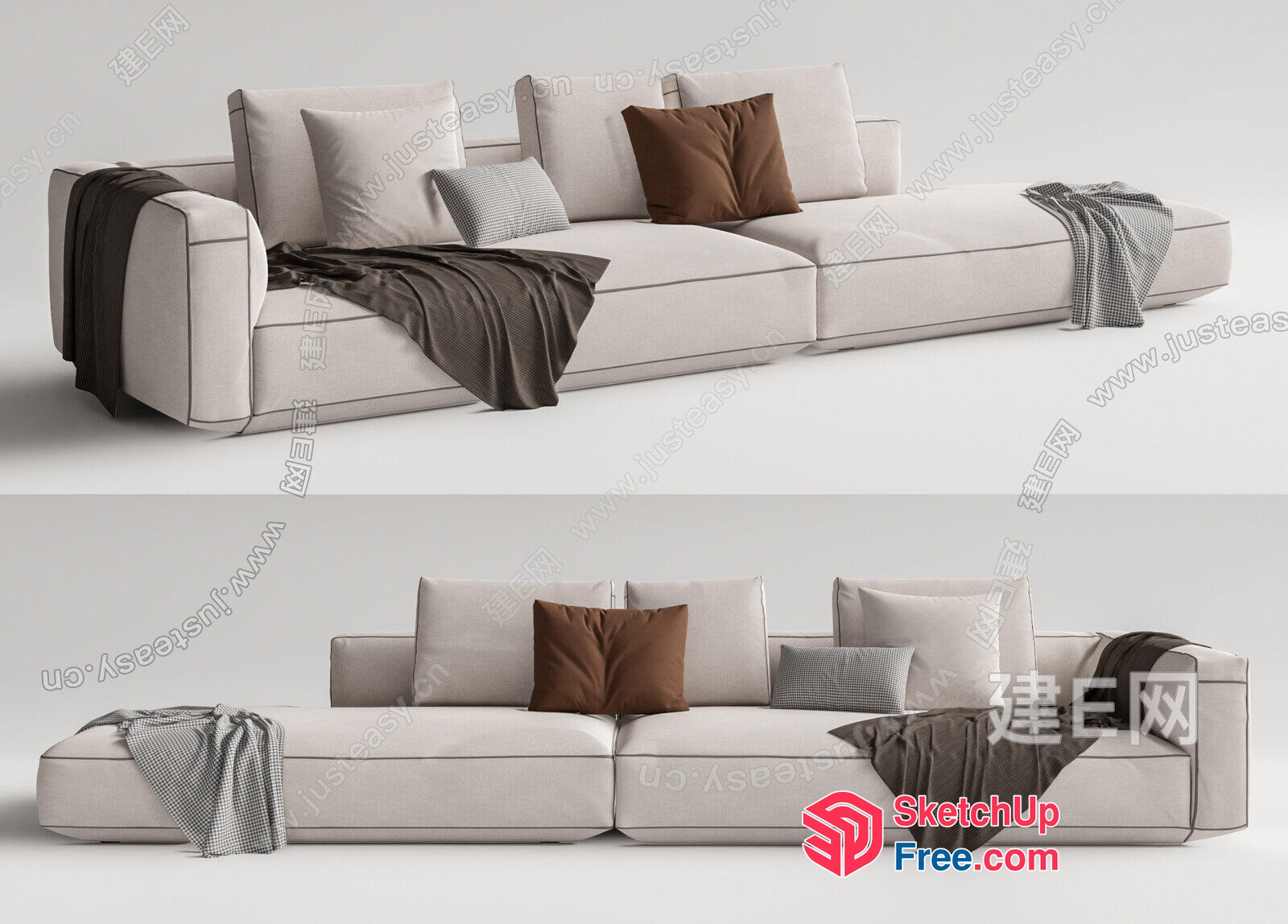 Elegant Modern L-Shaped Sofa With Brown Pillows 3D SketchUp File