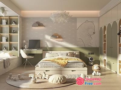 Modern Minimalist Children'S Bedroom With Natural Light 3D SketchUp File