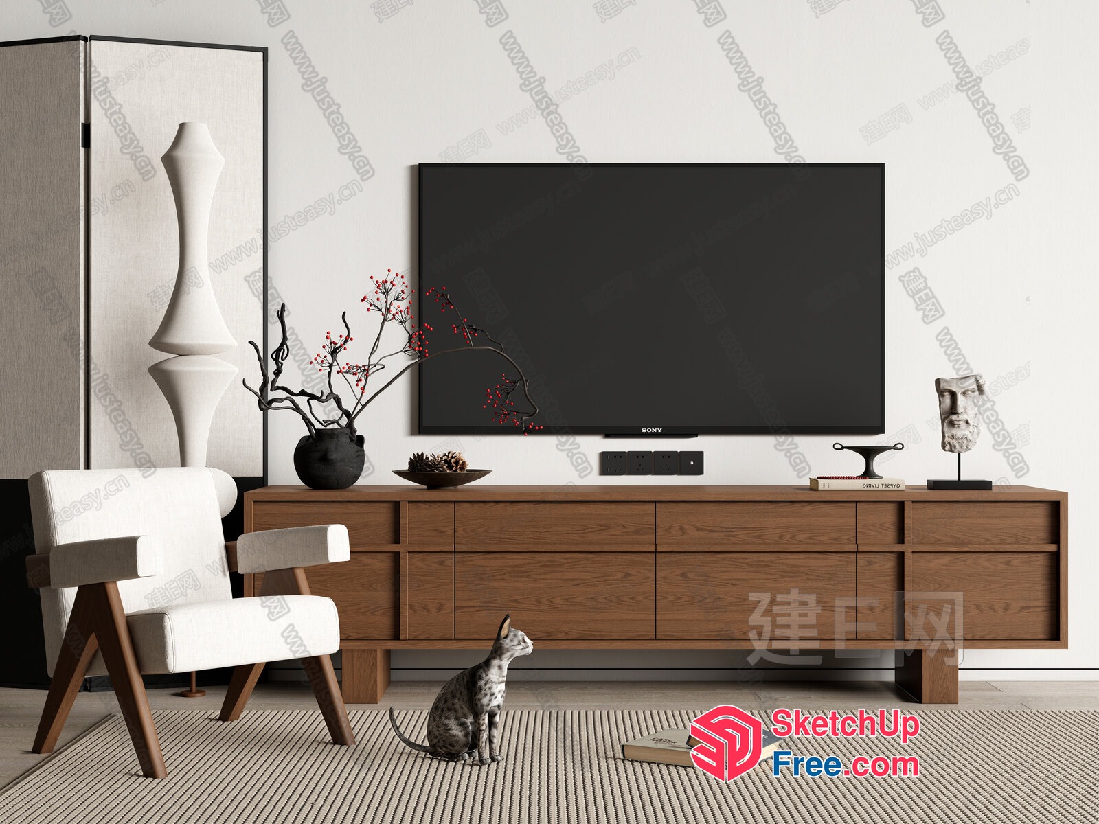 Modern Minimalist Living Room With Tv And Furniture 3D SketchUp File