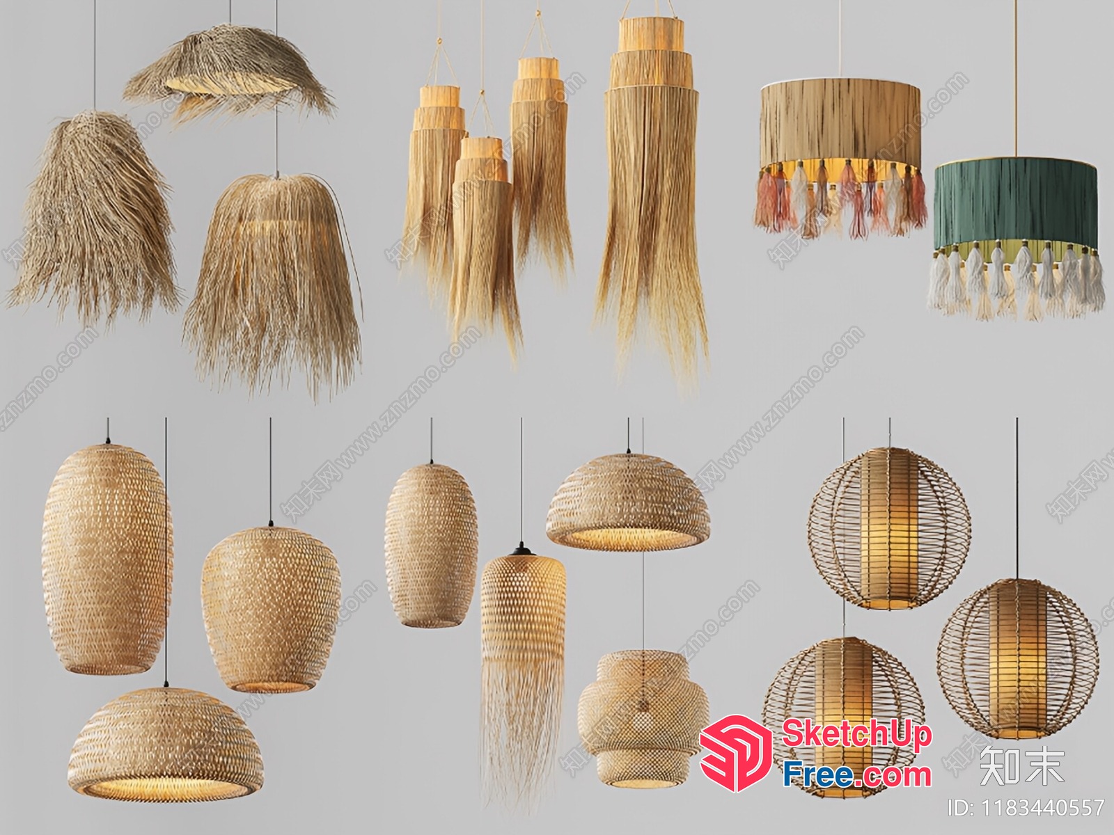 Unique Rattan Ceiling Lamp Collection 3D SketchUp File
