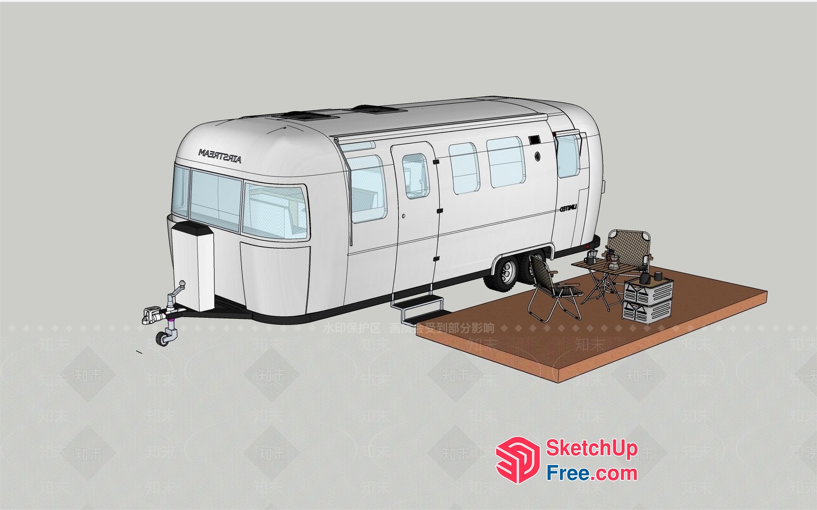 Vintage Style Campsite With Classic Caravan 3D SketchUp File