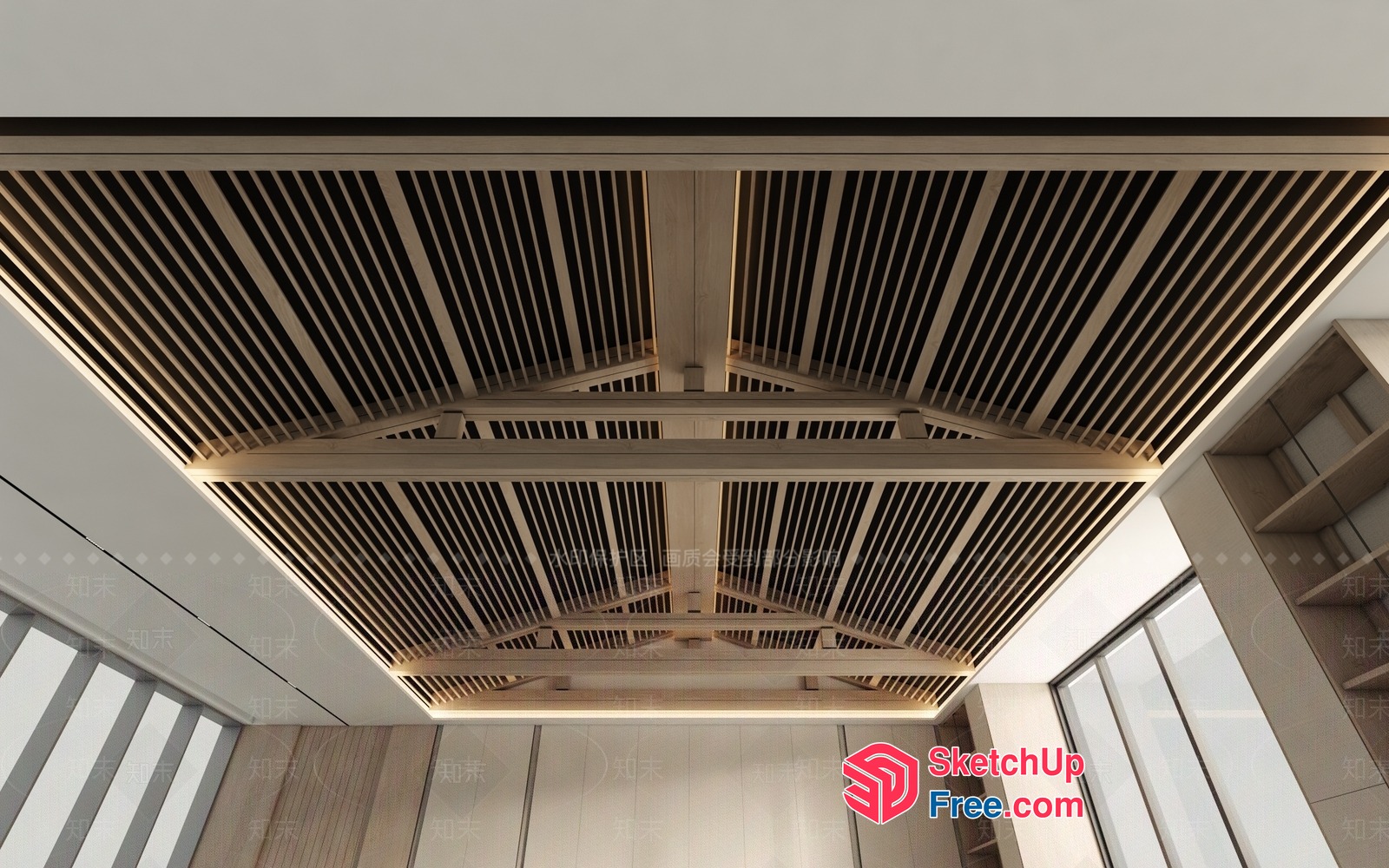 Japanese Style Wooden Slatted Ceiling Detail 3D SketchUp File